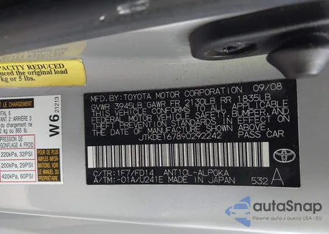 2009 Scion Tc from USA, damaged, VIN JTKDE167890292242